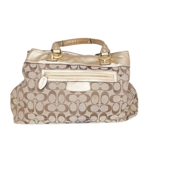 Coach Penelope Signature Logo Monogram Khaki Tote with Gold Leather Trim, F15533 - Picture 4 of 9